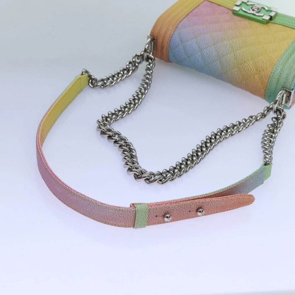 CHANEL Matelasse Boy Chanel Chain Shoulder Bag Leather Rainbow CC Auth 71579SM - Picture 8 of 15